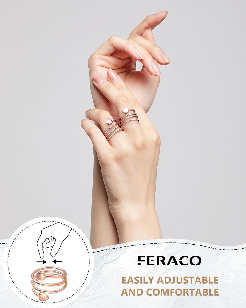 Feraco 2PCS Copper Rings for Women,99.99% Pure Copper Magnetic Thumb Ring with Magnet,Lymphatic Jewelry Gifts for Womens - Image 4